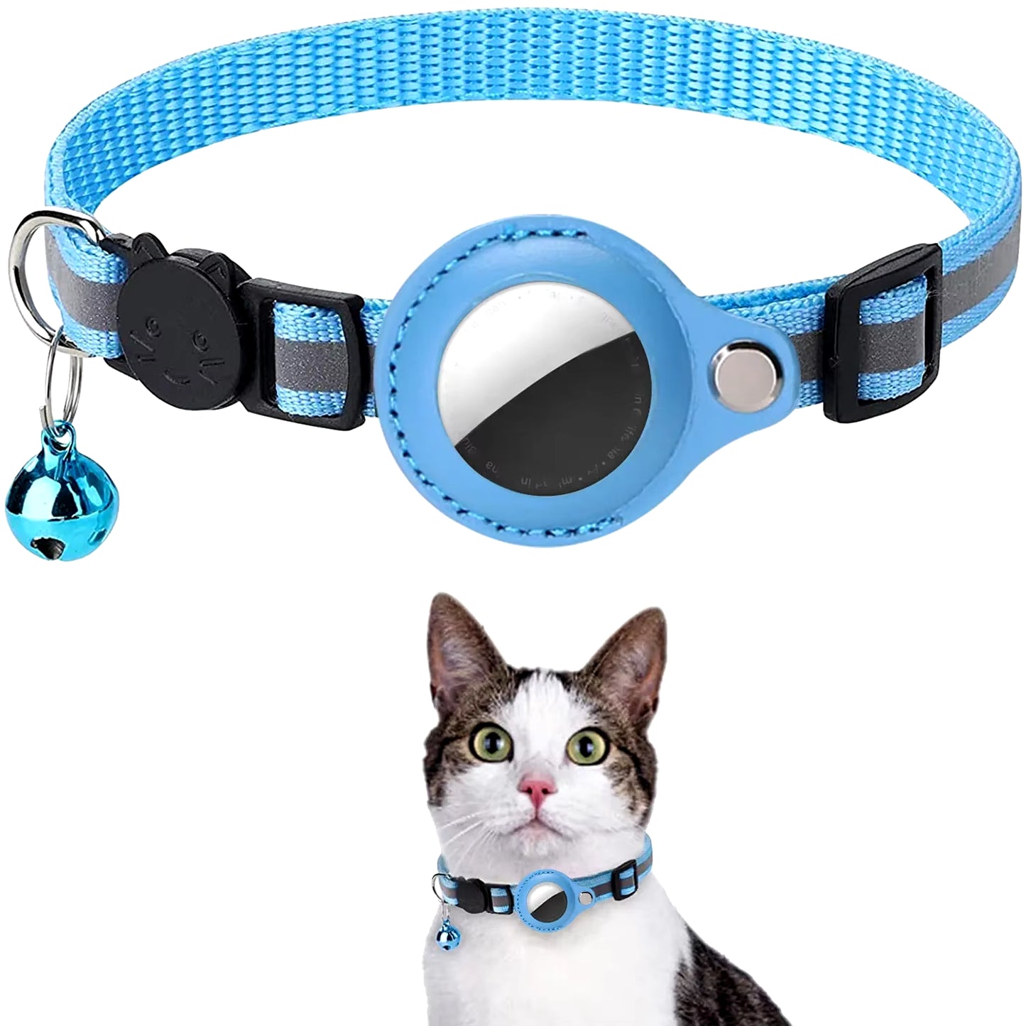 Cat Airtag Holder Collar Breakaway Reflective Strips Adjustable Kitten Collar Waterproof Cat Bell Collar Pet Air Tag Case