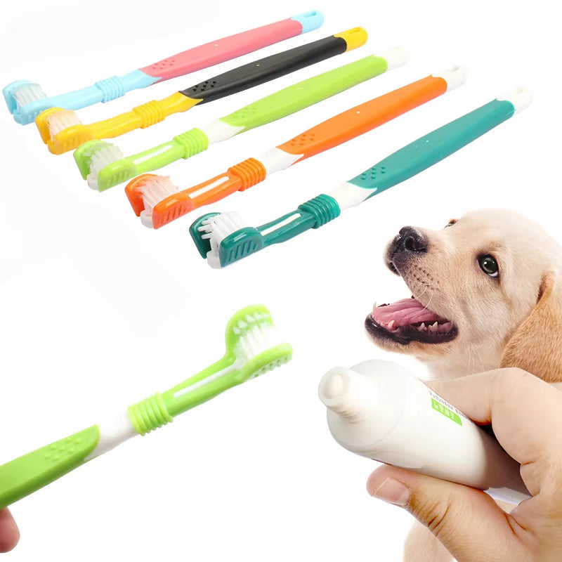 Three Sided Pet Toothbrush Three-Head Multi-Angle Toothbrush Cleaning Dog Cat Brush Bad Breath Teeth Care Tool