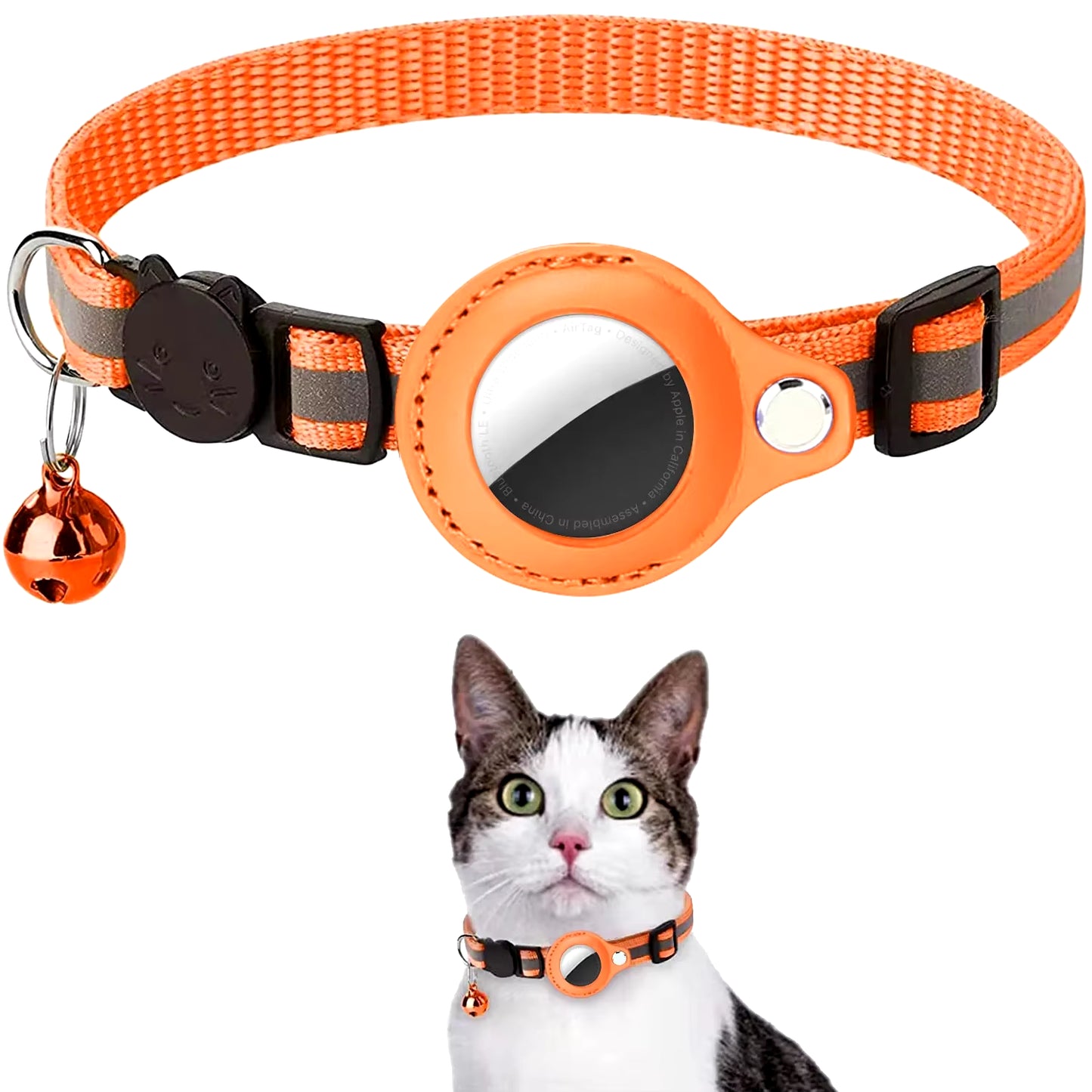 Cat Airtag Holder Collar Breakaway Reflective Strips Adjustable Kitten Collar Waterproof Cat Bell Collar Pet Air Tag Case