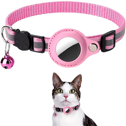 Cat Airtag Holder Collar Breakaway Reflective Strips Adjustable Kitten Collar Waterproof Cat Bell Collar Pet Air Tag Case