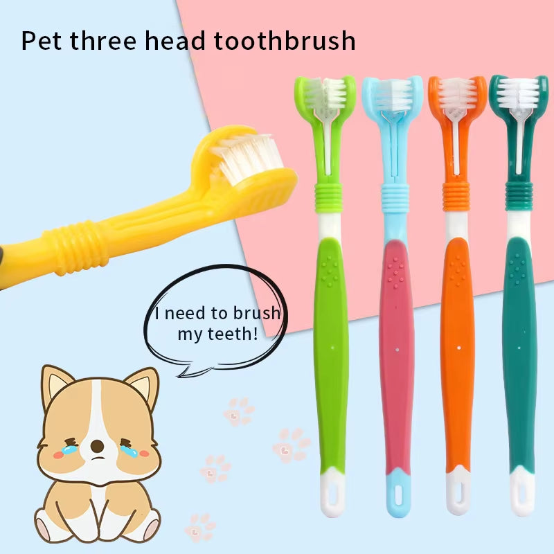 Three Sided Pet Toothbrush Three-Head Multi-Angle Toothbrush Cleaning Dog Cat Brush Bad Breath Teeth Care Tool