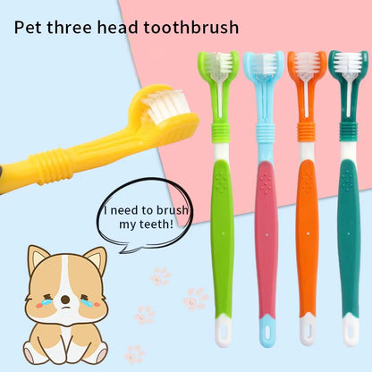 Three Sided Pet Toothbrush Three-Head Multi-Angle Toothbrush Cleaning Dog Cat Brush Bad Breath Teeth Care Tool